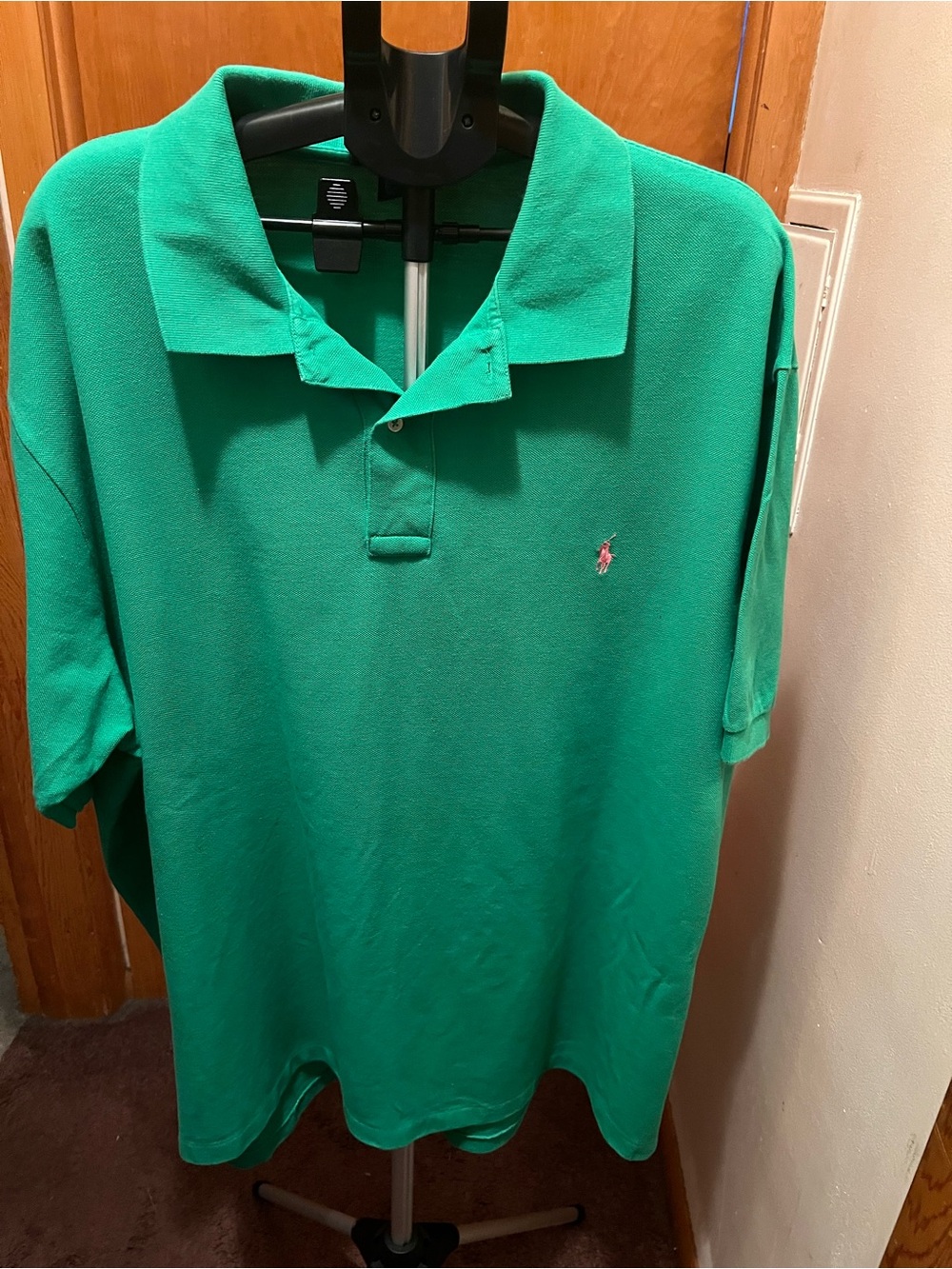 Ralph Lauren Green Short-Sleeve Pique Polo with Pink Pony